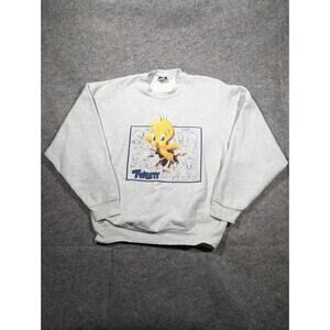 Vintage Tweety Bird Large Warner Brothers Gray Crew Neck Sweatshirt